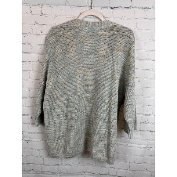 J.JILL PUREJILL blue beige cotton blend open knit open front cardigan L NWT - Picture 7 of 7